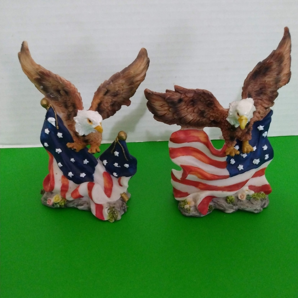 Set of 2 Resting Eagles Figurines on American Flag